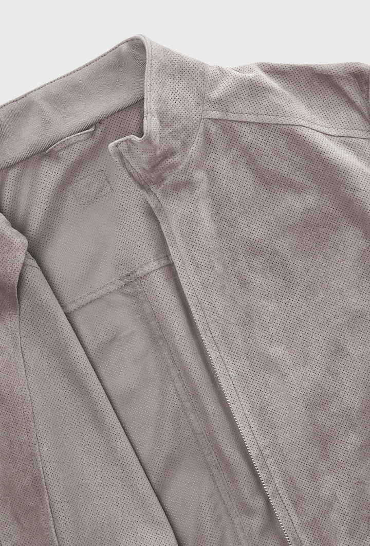 Bomberjacke Grau aus Wildleder