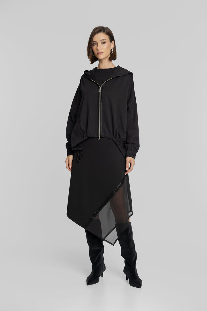 Czarna bluza z kapturem i zamkiem oversize