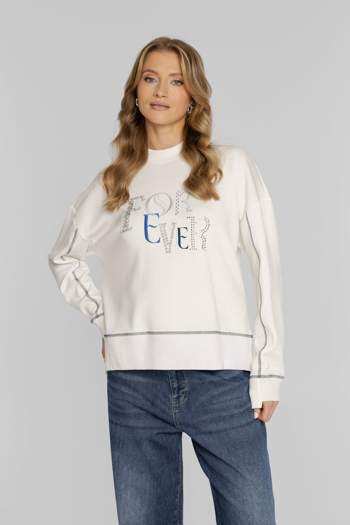Damen-Freizeitset mit weißem Sweatshirt und Barrel-Jeans