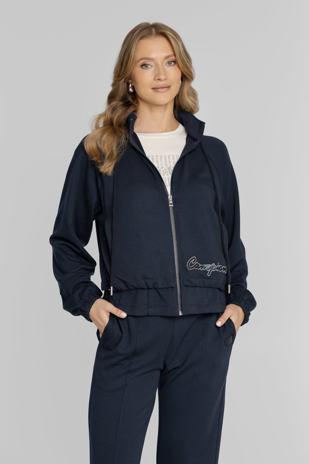 Navyfarbener Damen-Trainingsanzug mit Sweatjacke und Hose