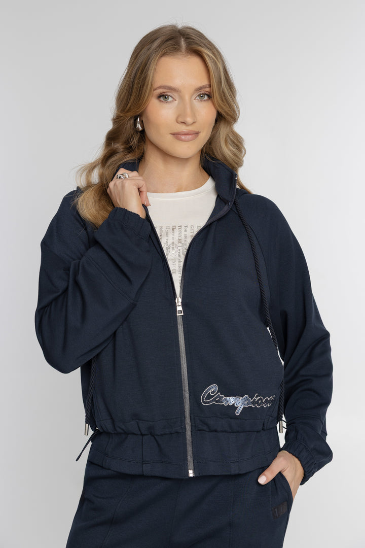 Navyfarbener Damen-Trainingsanzug mit Sweatjacke und Hose