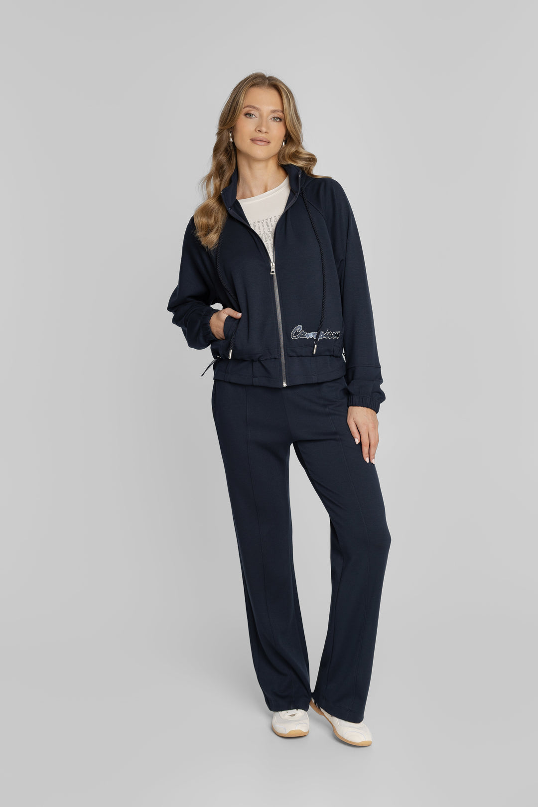 Women's Navy Tracksuit with a Zip-Up Sweatshirt and Trousers