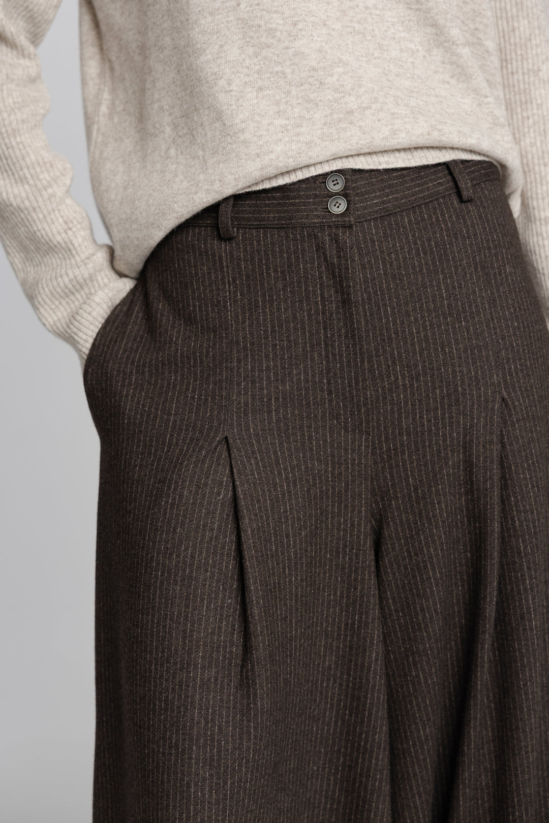 Campione Beige Jumper and Brown Pinstripe Palazzo Trousers Co-ord