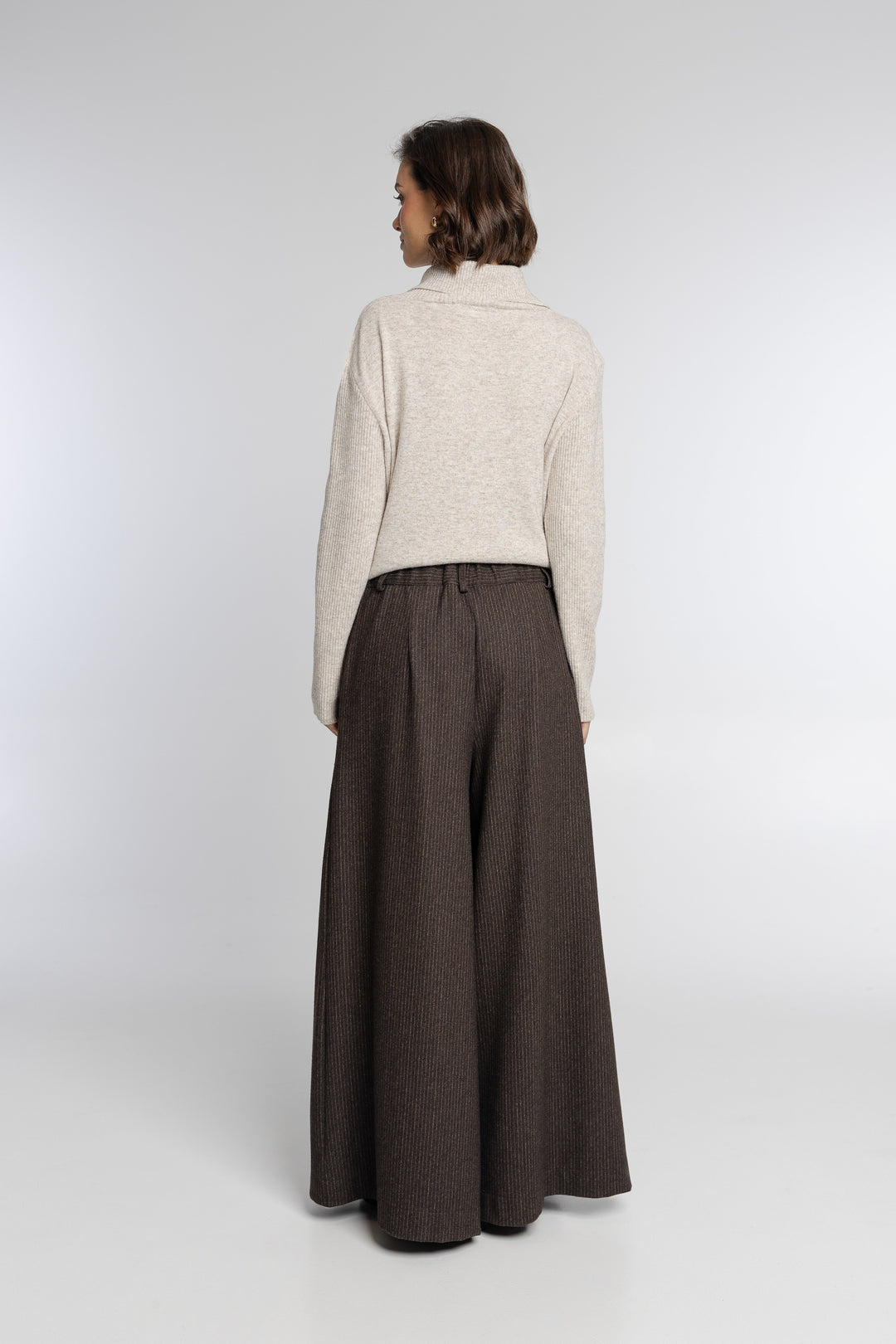 Campione Beige Jumper and Brown Pinstripe Palazzo Trousers Co-ord