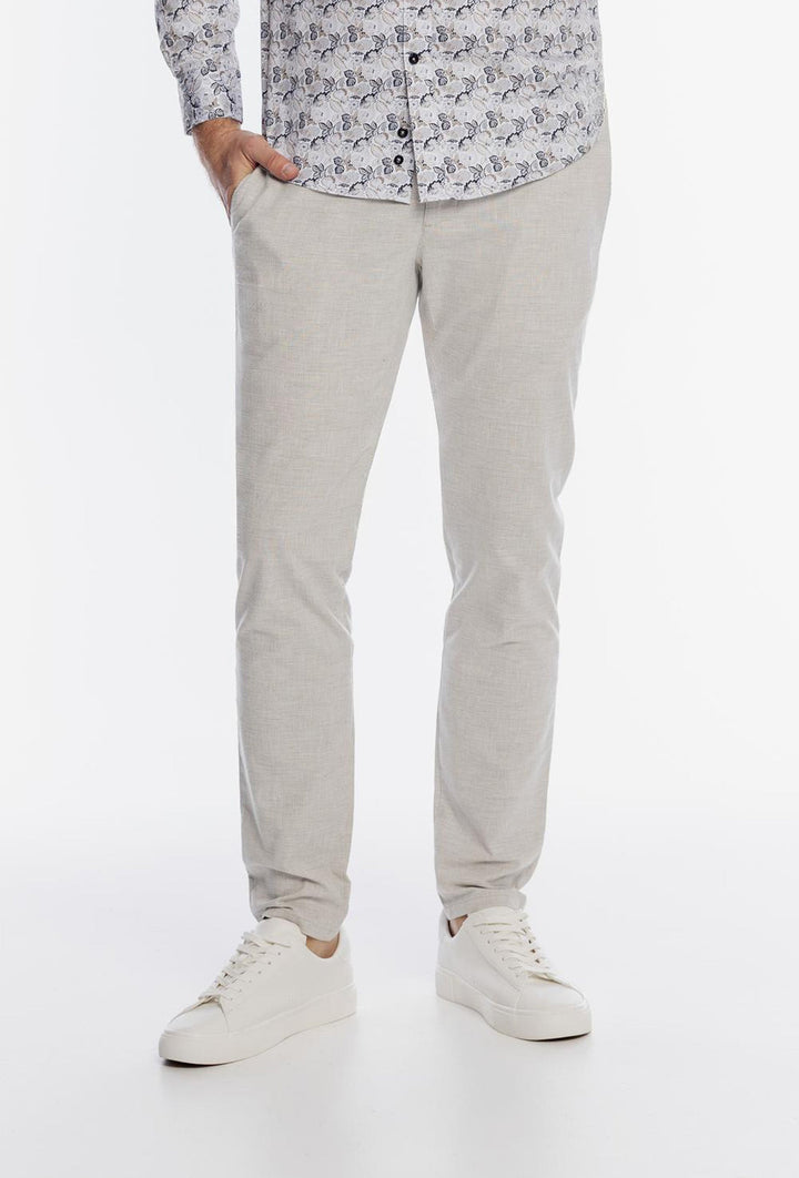 Alberto Men's Light Grey Trousers in Fine Check