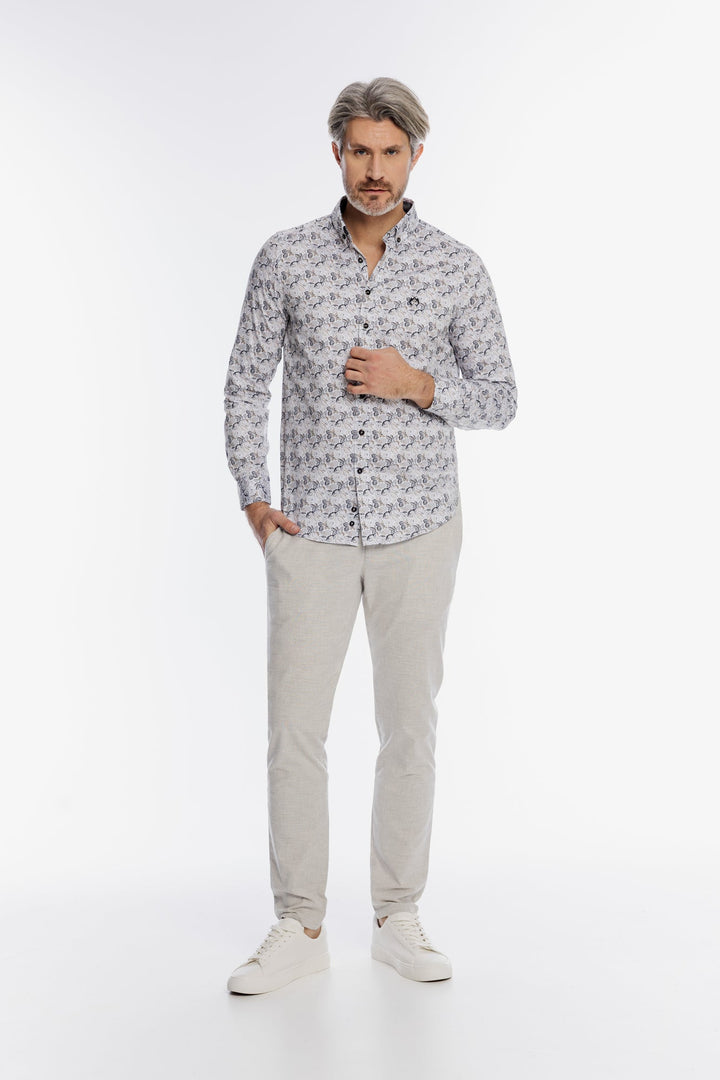 Alberto Men's Light Grey Trousers in Fine Check