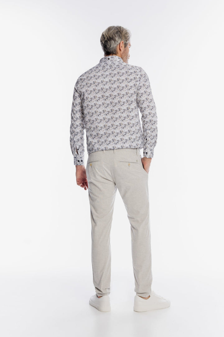 Alberto Men's Light Grey Trousers in Fine Check