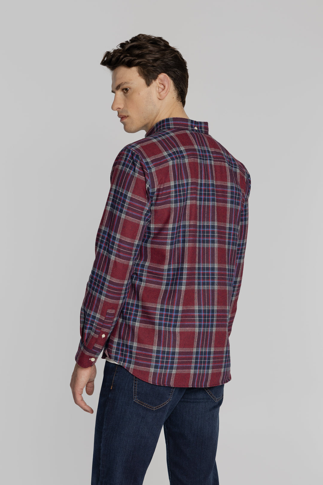 Modern Fit bordowa koszula w klasyczną kratę