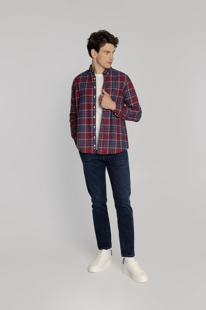 Modern Fit bordowa koszula w klasyczną kratę