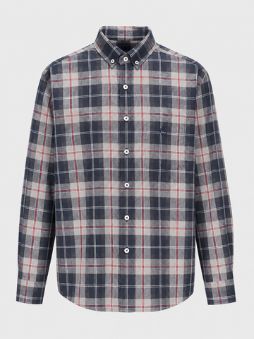Men's Navy Checked Shirt with Red Accents