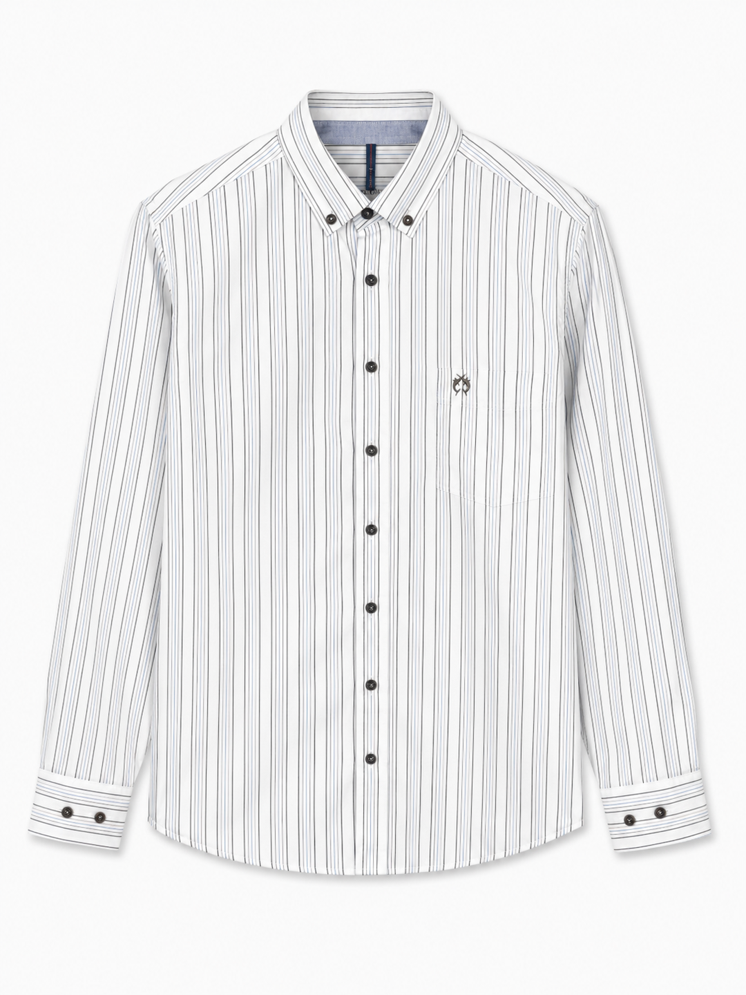 Biała koszula męska w granatowe prążki Button Down Modern Fit