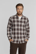 Męska koszula w brązowo-beżową kratę Regular Fit