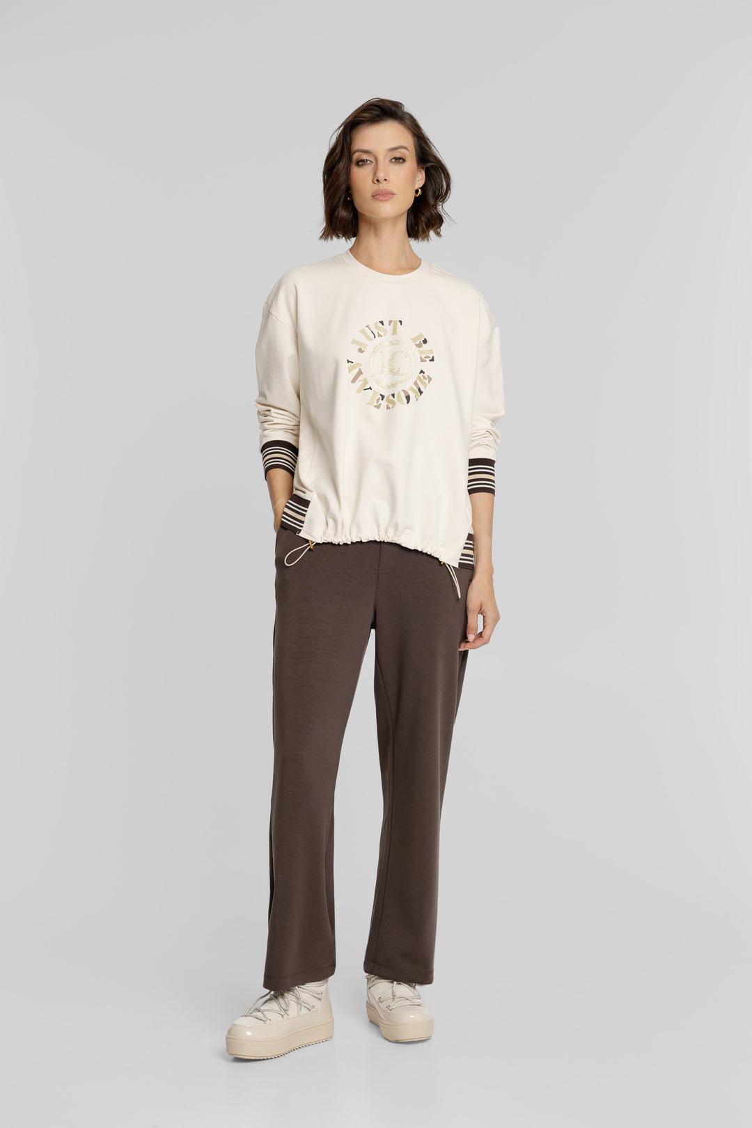 Campione Cream Sweatshirt and Brown Trousers Co-ord