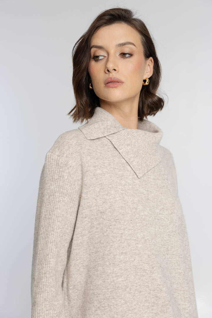 Campione Beige Jumper and Brown Pinstripe Palazzo Trousers Co-ord