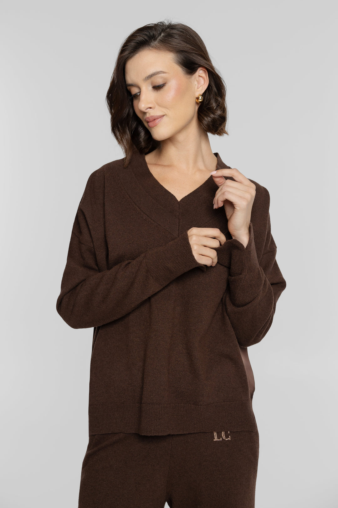 Campione Schokoladenbraunes Strick-Set mit Pullover und Hose
