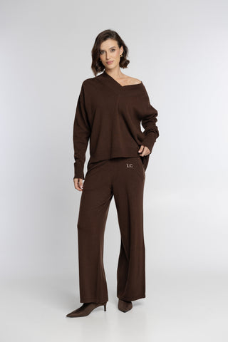 Spodnie dzianinowe damskie Lisa Campione z szeroką nogawką