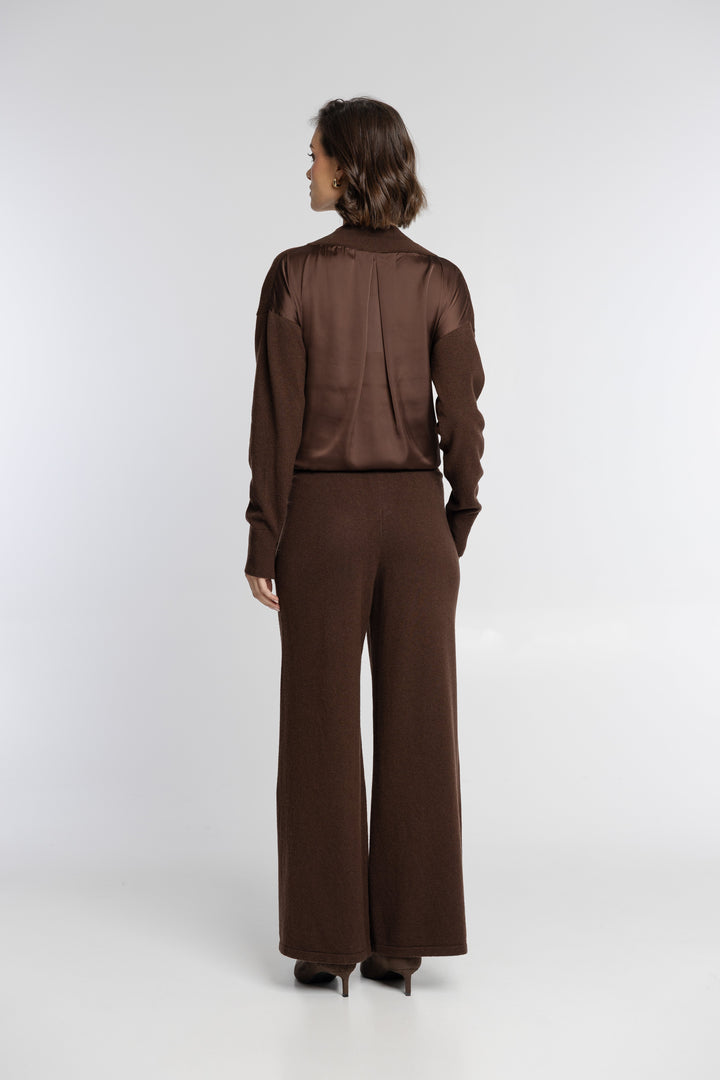 Campione Schokoladenbraunes Strick-Set mit Pullover und Hose