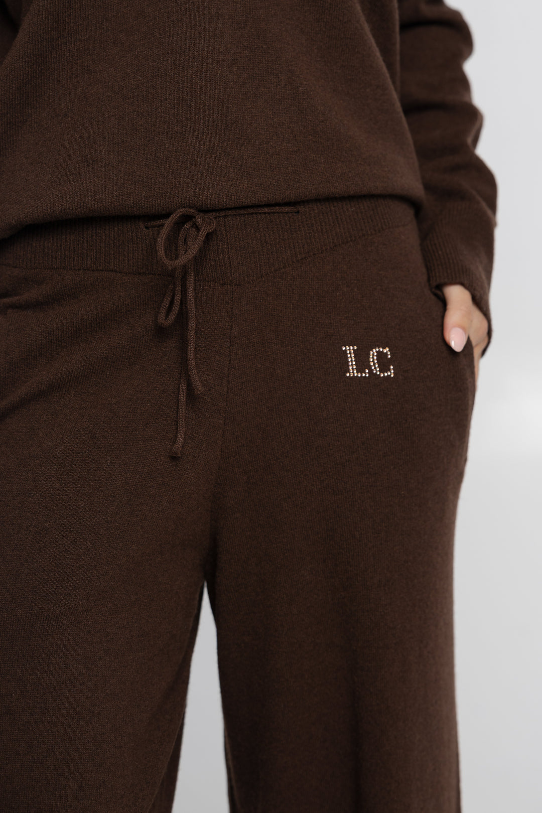 Campione Schokoladenbraunes Strick-Set mit Pullover und Hose