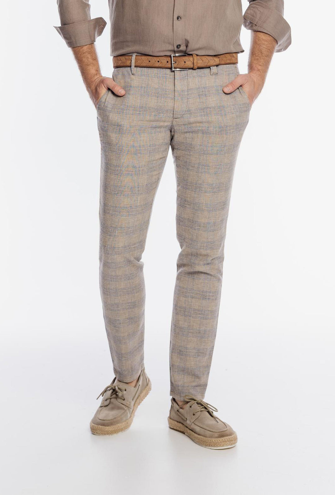Alberto Herrenhose in Beige mit blauem Karo