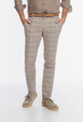 Alberto Herrenhose in Beige mit blauem Karo