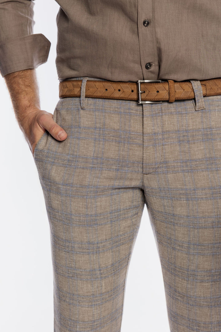 Alberto Herrenhose in Beige mit blauem Karo