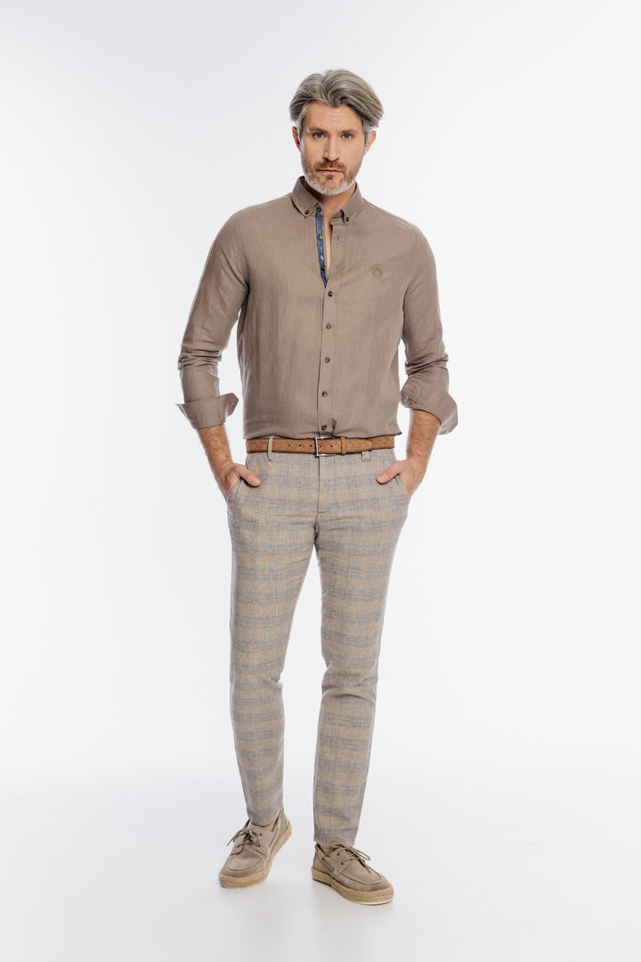 Alberto Herrenhose in Beige mit blauem Karo