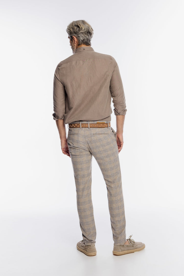 Alberto Herrenhose in Beige mit blauem Karo