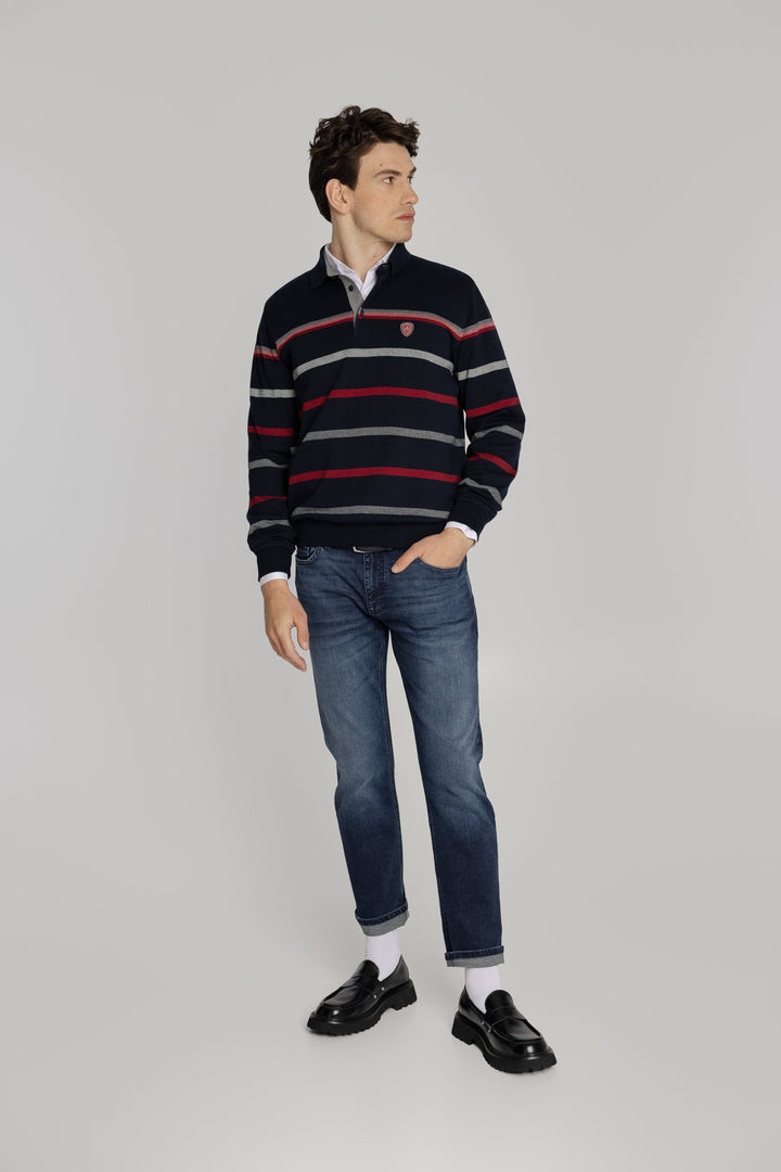 Męski sweter polo w paski Regular Fit