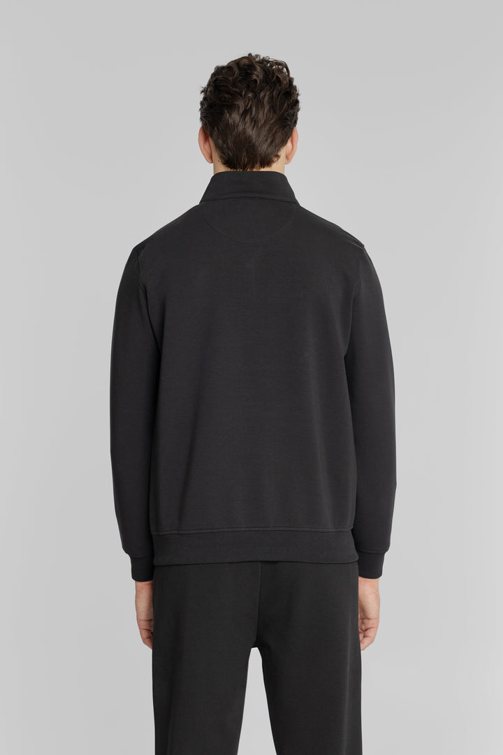 Męska bluza ze stójką i zamkiem 1/4 czarna Regular Fit