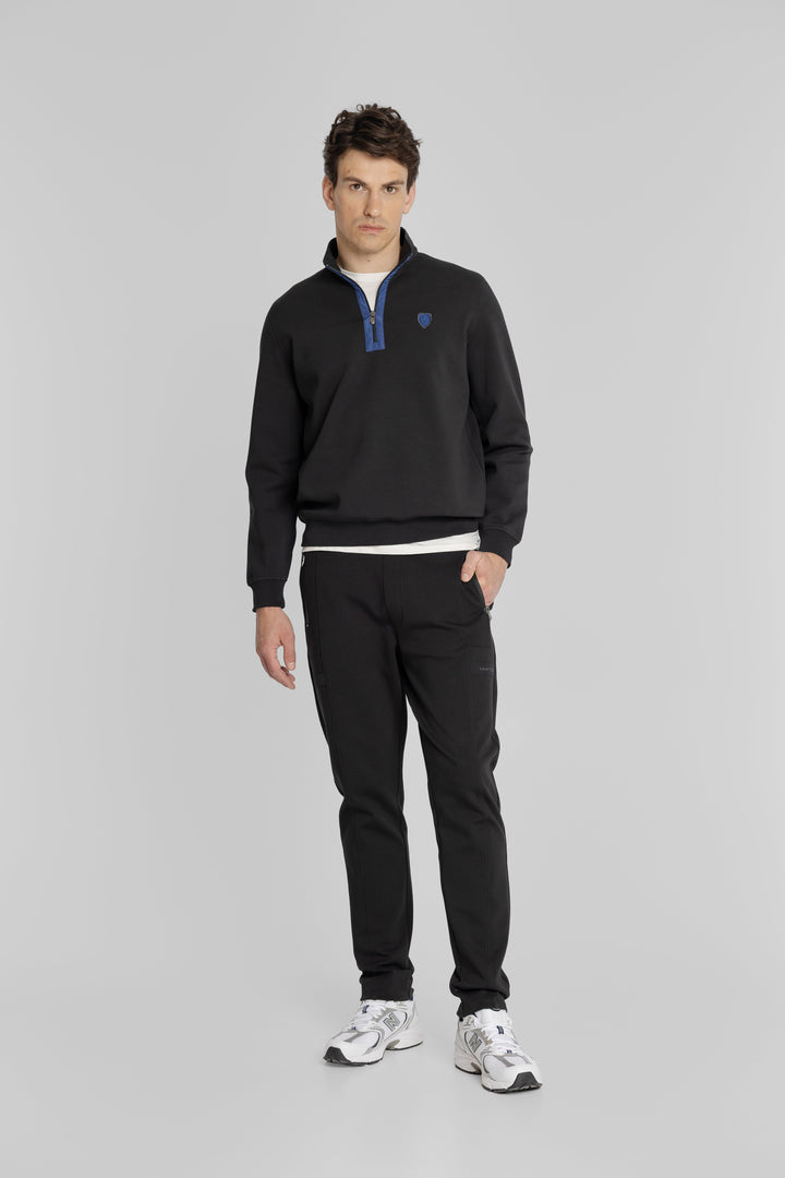 Męska bluza ze stójką i zamkiem 1/4 czarna Regular Fit