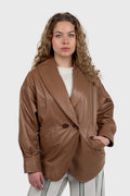 Oversize Lederblazer mit breitem Schalkragen