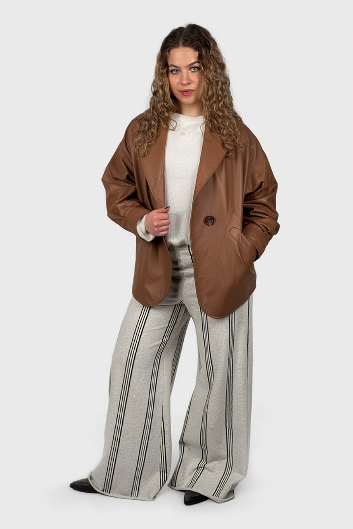 Oversize Lederblazer mit breitem Schalkragen