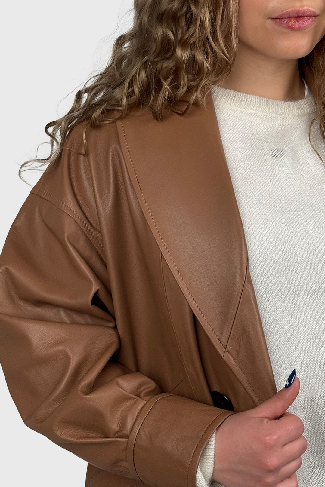 Oversize Lederblazer mit breitem Schalkragen