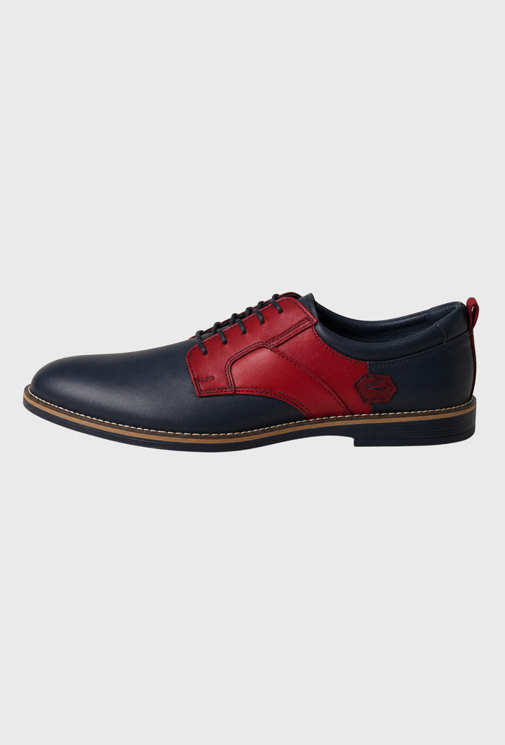Schnürschuhe aus Leder in Navy und Rot mit Kontrasteinsätzen