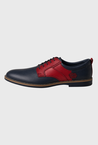 Navy and Red Leather Lace-up Shoes with Contrast Panels