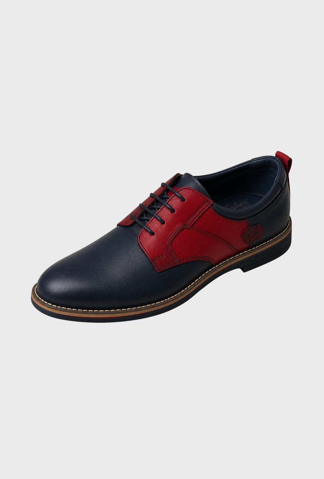 Schnürschuhe aus Leder in Navy und Rot mit Kontrasteinsätzen