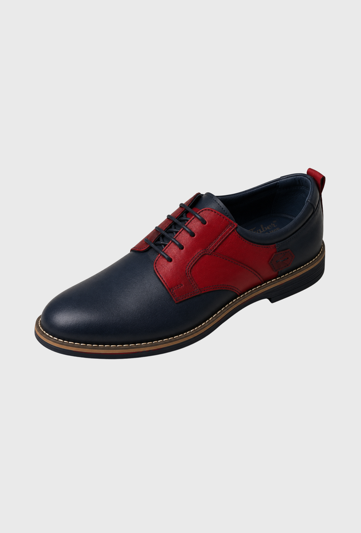 Schnürschuhe aus Leder in Navy und Rot mit Kontrasteinsätzen