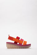 Damensandalen mit Riemen in Rosa, Rot und Orange