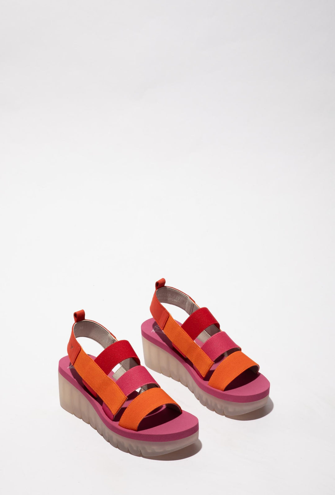 Damensandalen mit Riemen in Rosa, Rot und Orange