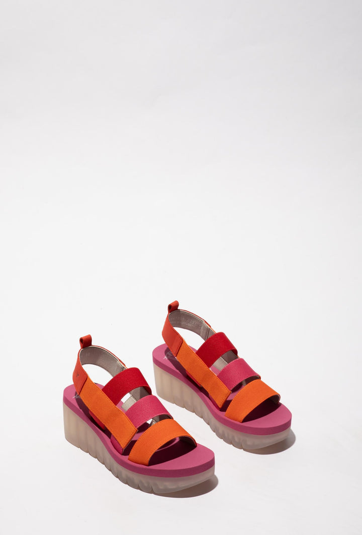 Damensandalen mit Riemen in Rosa, Rot und Orange