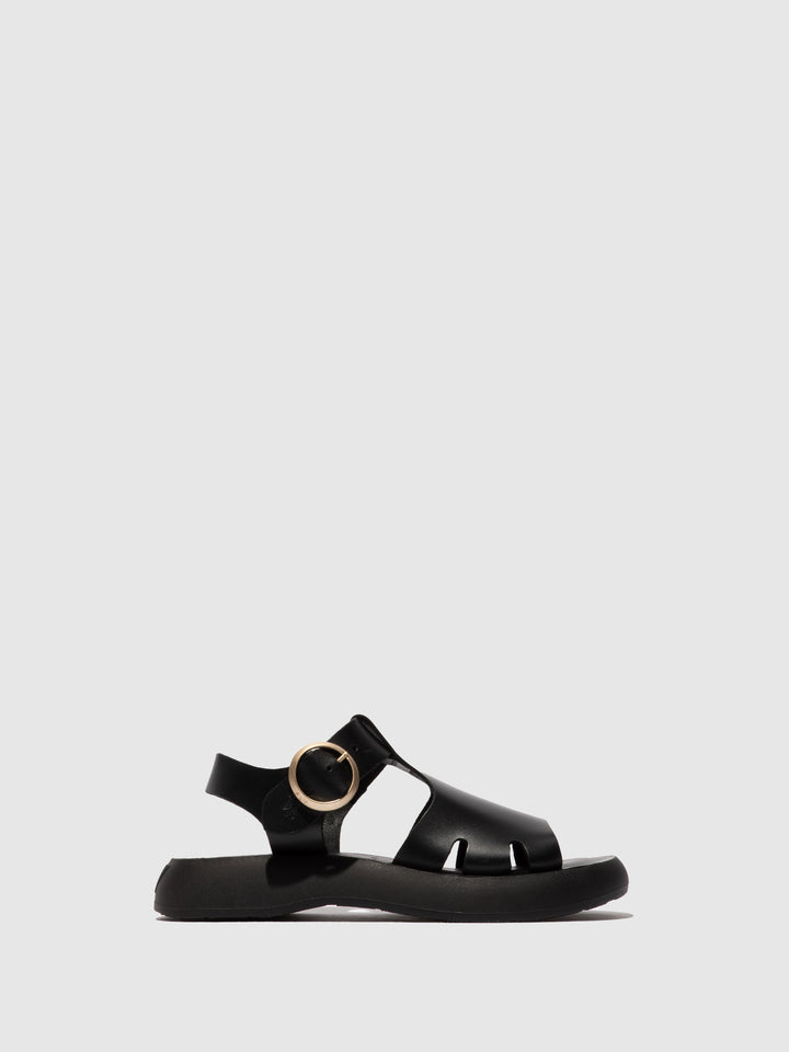 Black Closed Shoes with a Decorative Fastening and Chunky Sole