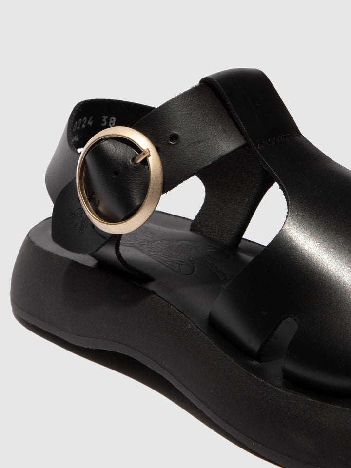 Black Closed Shoes with a Decorative Fastening and Chunky Sole