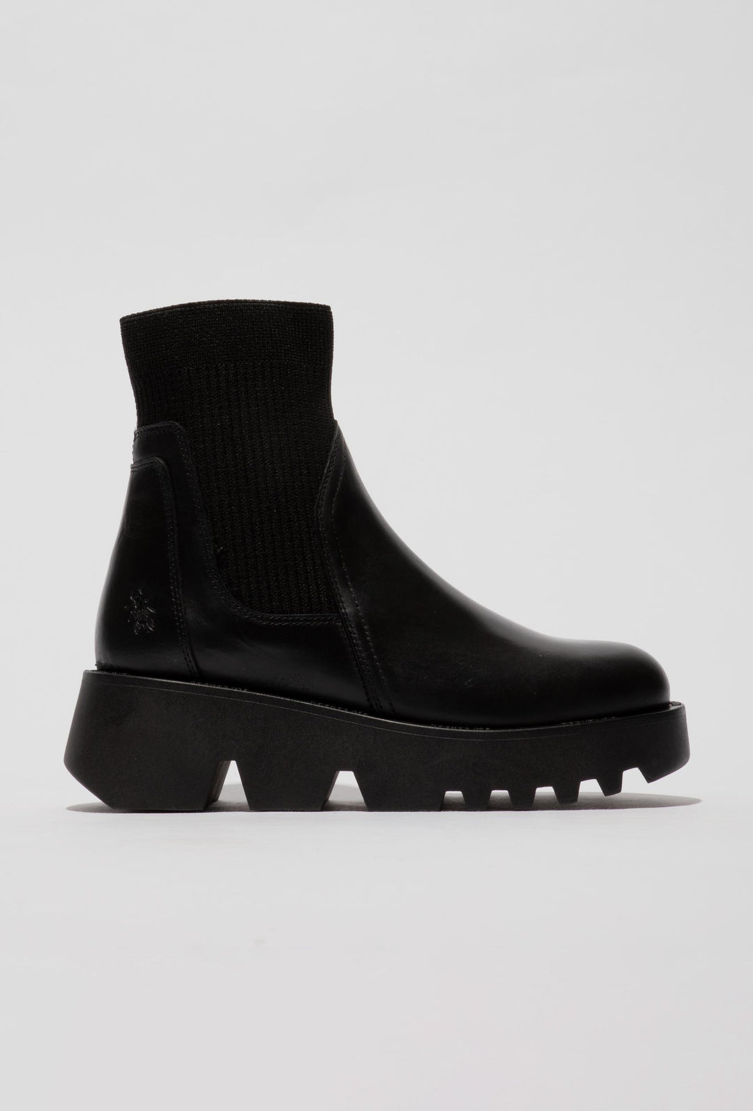 Leder-Stiefeletten mit Strickschaft