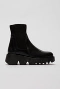 Leder-Stiefeletten mit Strickschaft