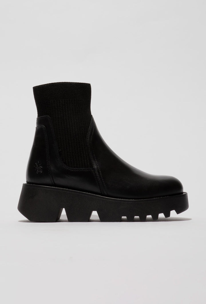 Leder-Stiefeletten mit Strickschaft