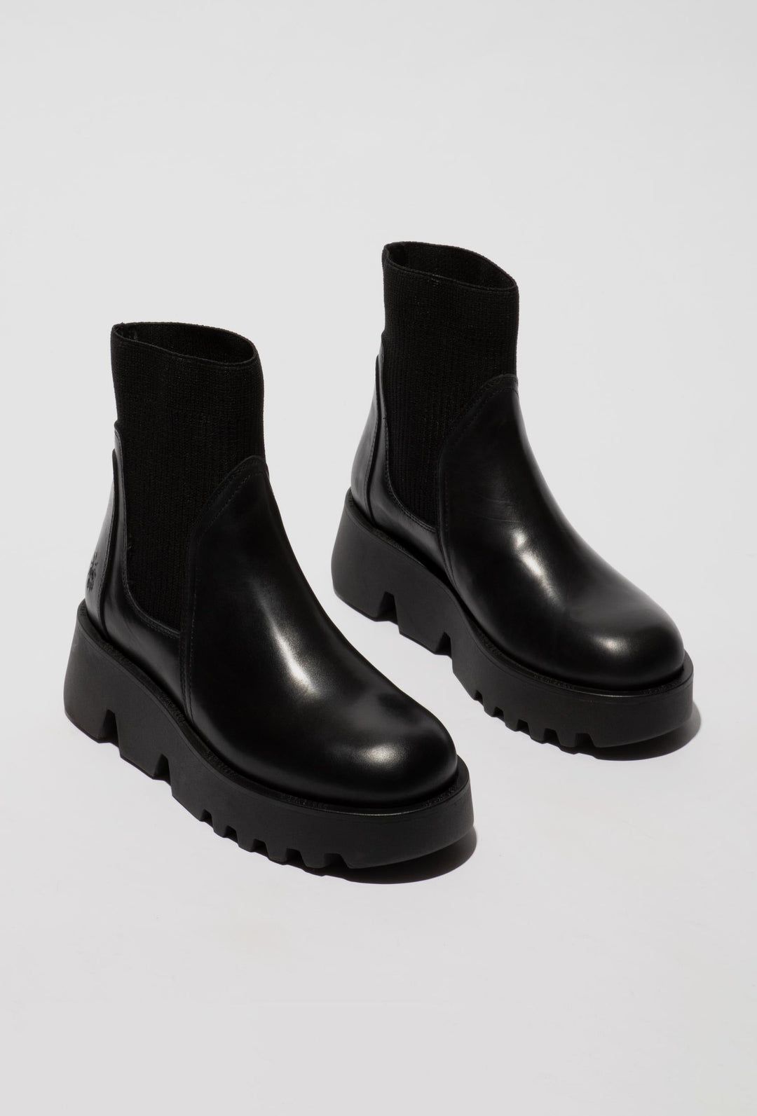 Leder-Stiefeletten mit Strickschaft