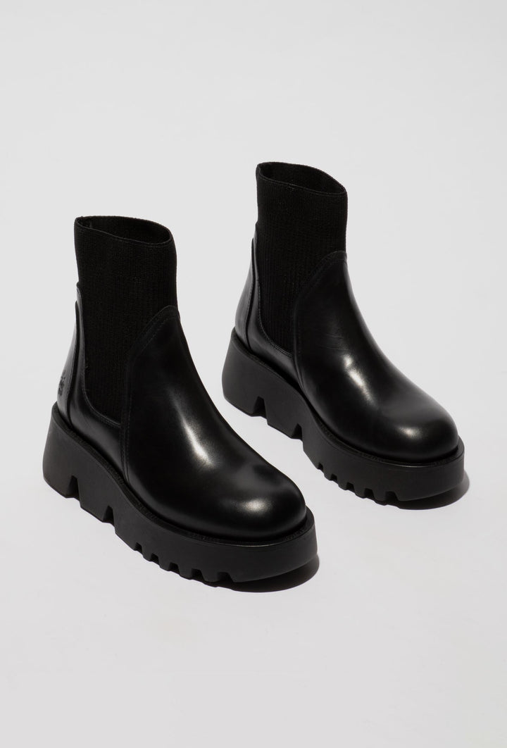Leder-Stiefeletten mit Strickschaft