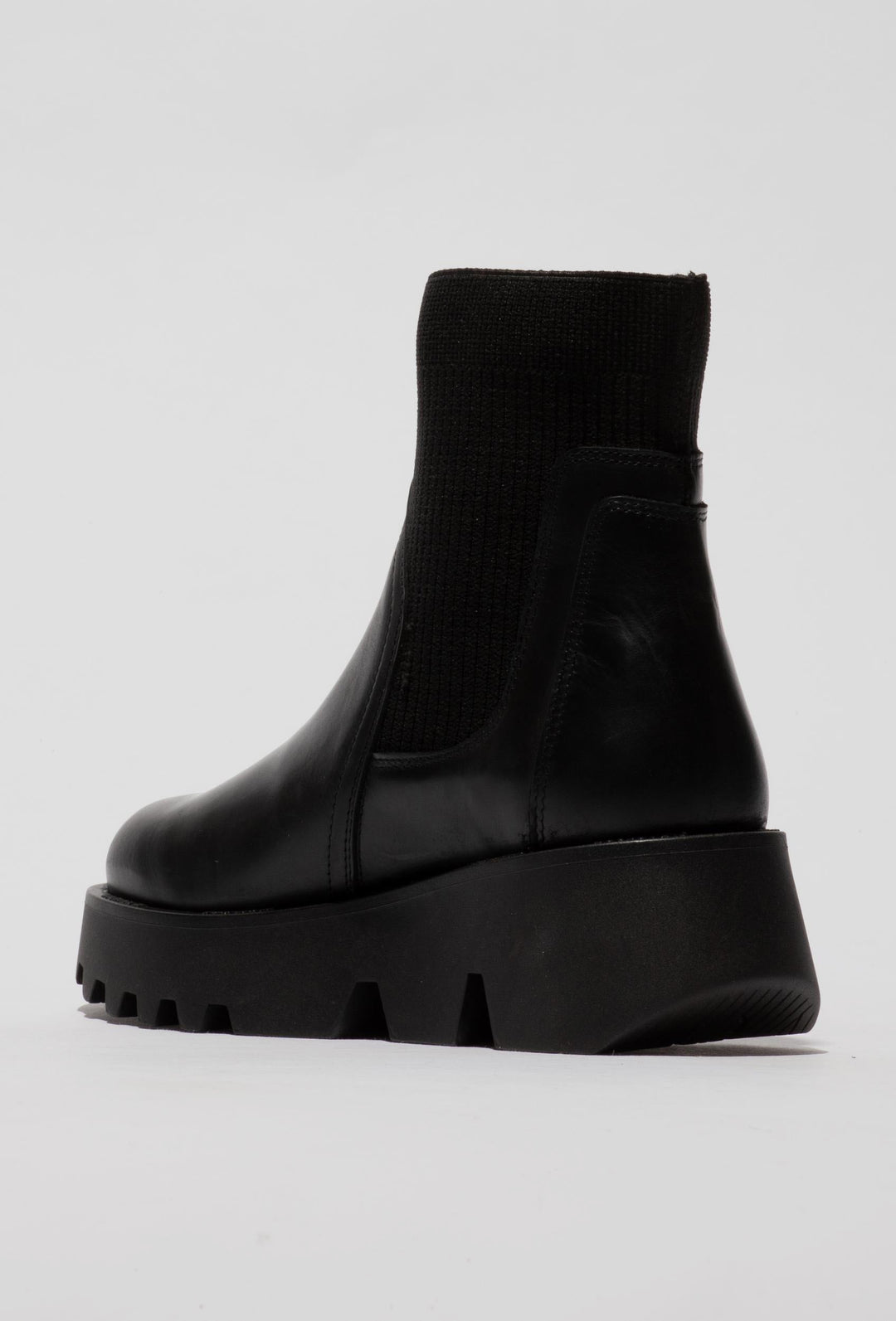 Leder-Stiefeletten mit Strickschaft