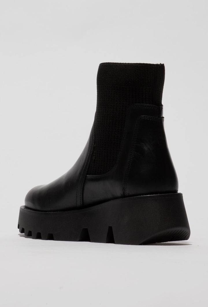 Leder-Stiefeletten mit Strickschaft