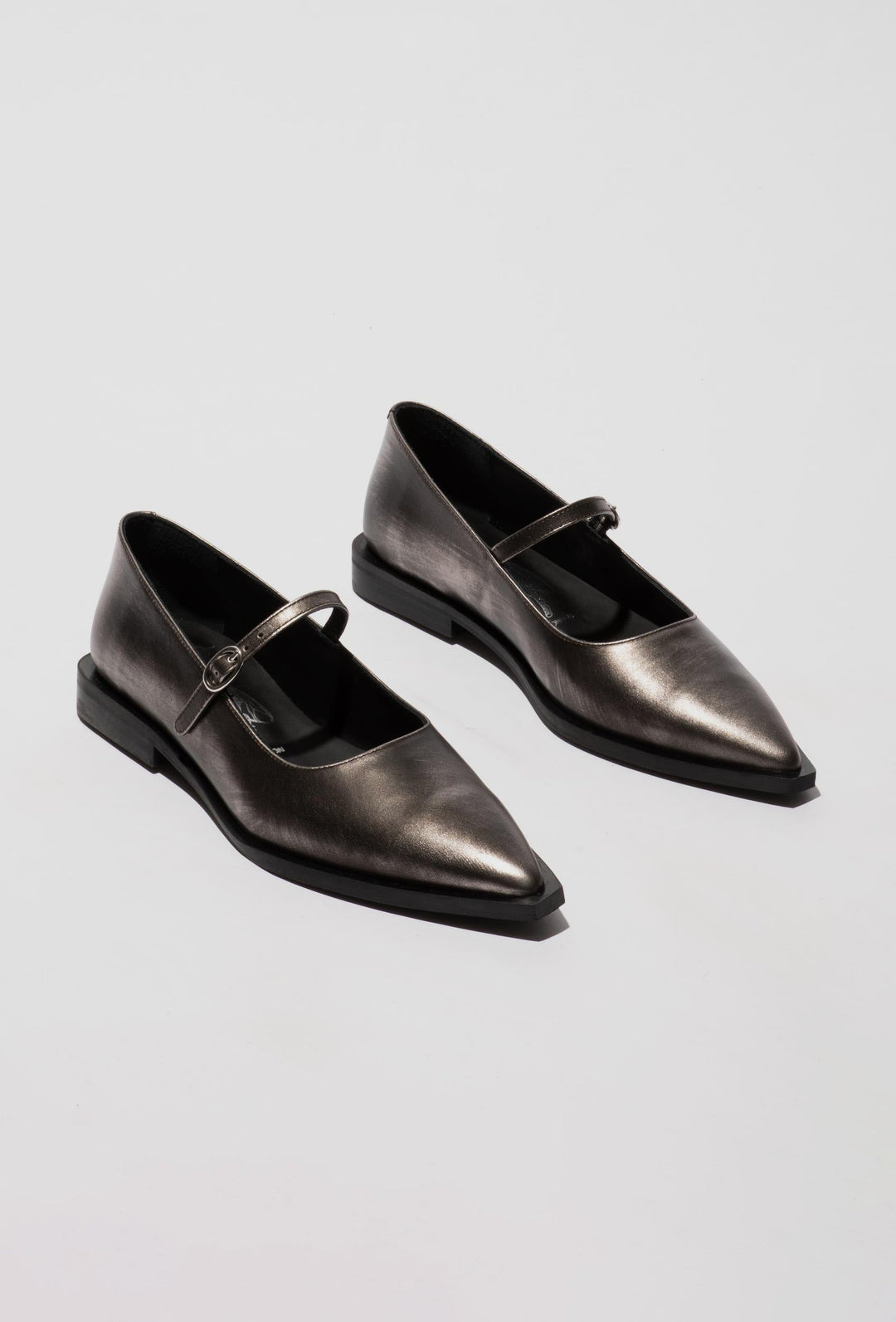Metallic Flat Shoes with a Strap and Buckle